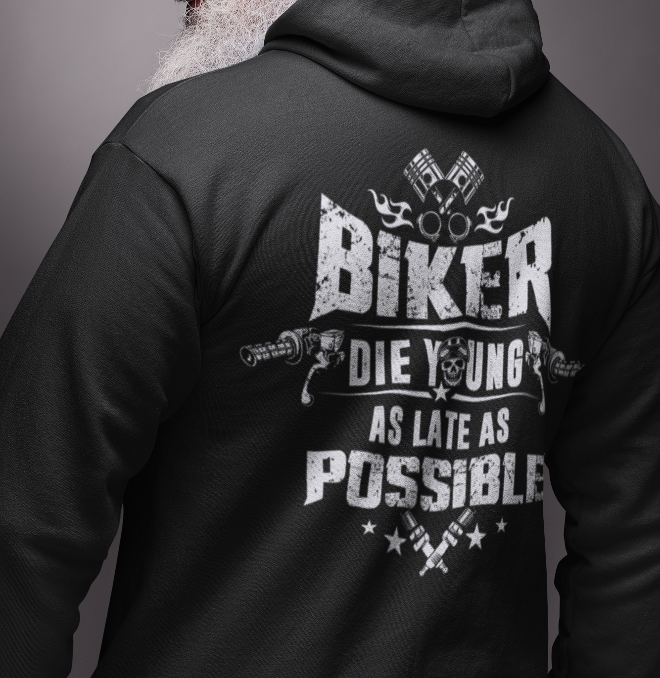 Die young as late as possible HigherBlanks Premium Hoodie Backprint