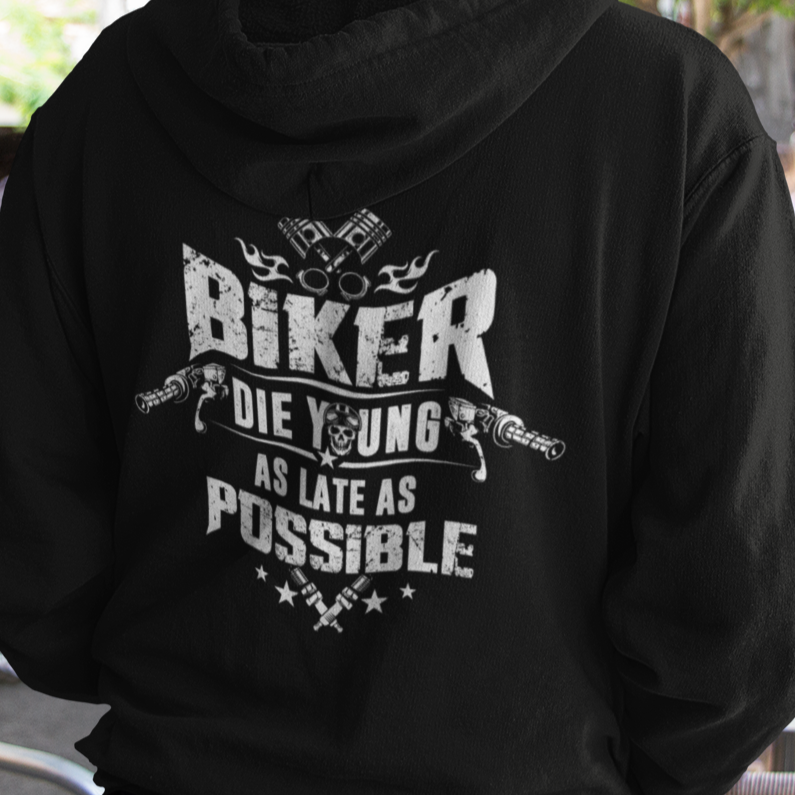 Die young as late as possible VACANCY Oversized Zipper Hoodie Backprint